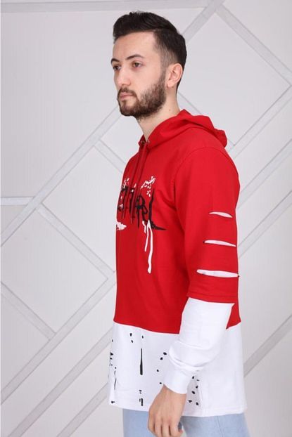 Garip Tekstil Erkek Kirmizi Beyaz Kapusonlu Yeni Sezon Sweatshirt No 358 Trendyol