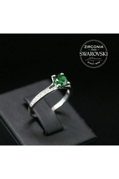 Pella Kuyumculuk Kadin Swarovski Yesil Renkli Desenli Tek Tas Gumus Yuzuk Trendyol