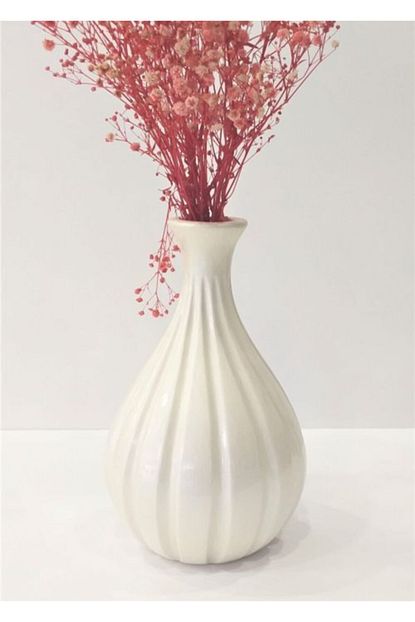 Ikizler Home Seramik Vazo Cizgili Eskitme Beyaz Dekoratif El Yapimi Vazo 14x24 Cm Trendyol