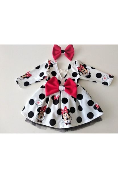Embe Minie Mouse Desen Uzun Kollu Tullu Kabarik Dogum Gunu Elbisesi Trendyol