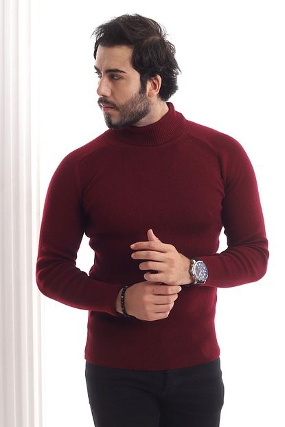 Chokmoda Erkek Bordo Slim Fit Tam Balikci Triko Kazak Trendyol