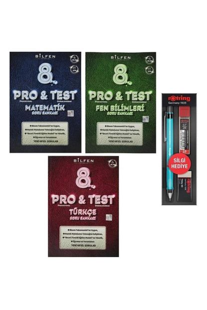 Bilfen Yayincilik Bilfen Yayinlari 8 Sinif Pro Test Matematik Turkce Fen Soru Bankasi Seti 3 Kitap 3 Lu Kalem Seti Trendyol