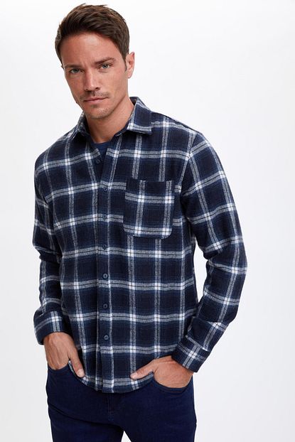 Defacto Erkek Indigo Ekose Uzun Kollu Regular Fit Oduncu Gomlek S5146az20wn Trendyol