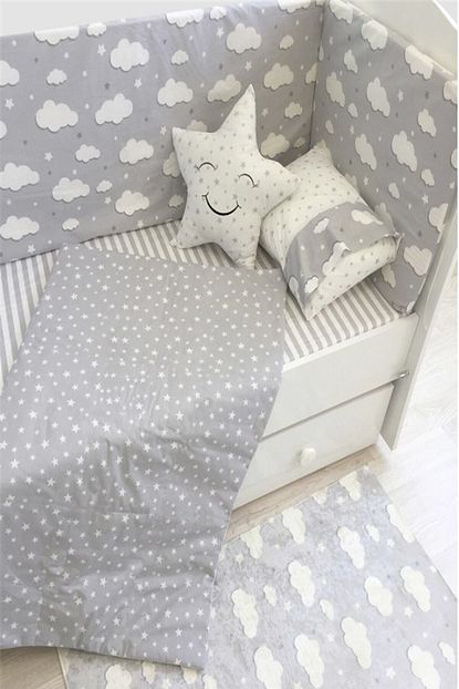 jaju baby gri bulut desenli bebek nevresim takimi ve kenar koruma 60x120 fiyati yorumlari trendyol