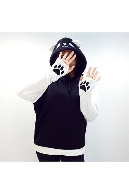 Arer Butik Unisex Beyaz Siyah Panda Sweatshirt Trendyol