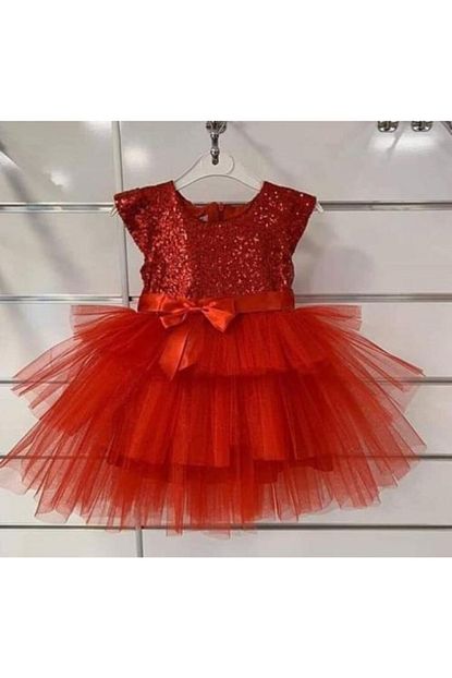Cinartarzbutik Kiz Cocuk Kirmizi Pullu Elbise Trendyol
