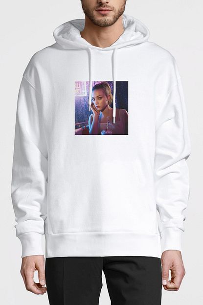 Collage Riverdale Betty Cooper Baskili Beyaz Erkek Orme Kapsonlu Sweatshirt Uzun Kol Trendyol