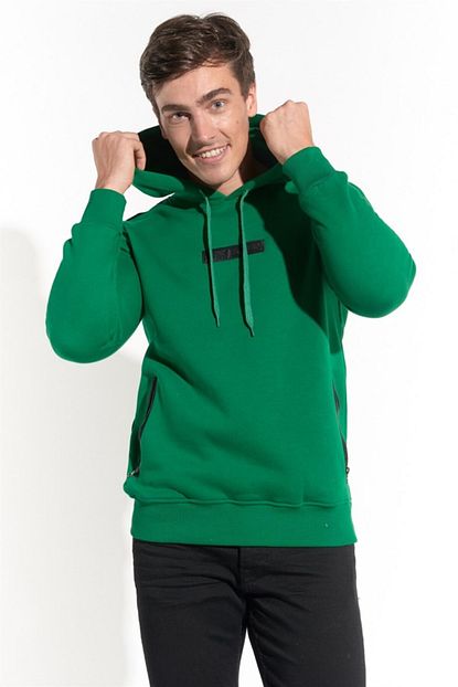 Z Giyim Erkek Yesil Kapsonlu Zincir Cepli Uc Iplik Sweat Trendyol