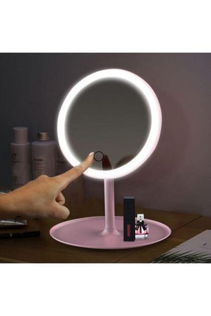 Fitfiyat Pembe Dokunmatik Led Isikli Usb Sarjli Yuvarlak Masa Ustu Makyaj Aynasi Trendyol