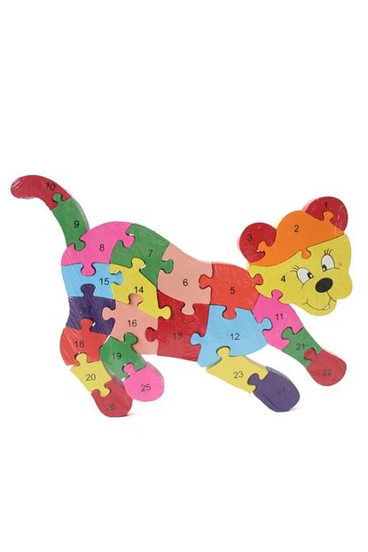 Keskin Hediyelik Ahsap Kedi Figurlu Sayi Renk Ve Harf Ogretici 26 Parcali Puzzle Trendyol
