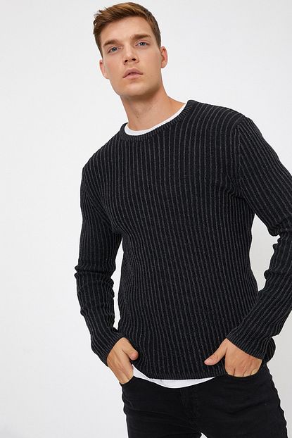 Koton Erkek Gri Cizgili Kazak 0kam94180ot Trendyol