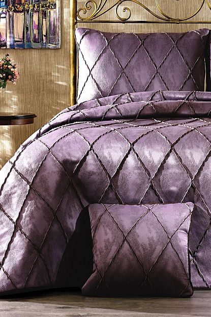 Matte Sateen Whirl Cift Kisilik Yatak Ortusu Koyu Murdum Madame Coco