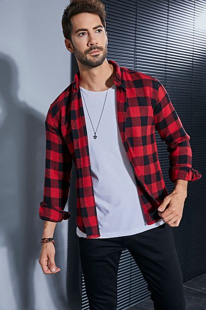 Sateen Men Erkek Siyah Kirmizi Oduncu Gomlek Trendyol