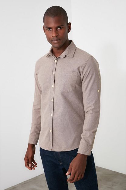 Trendyol Man Bej Erkek Melanj Oduncu Slim Fit Gomlek Tmnaw20go0523 Trendyol