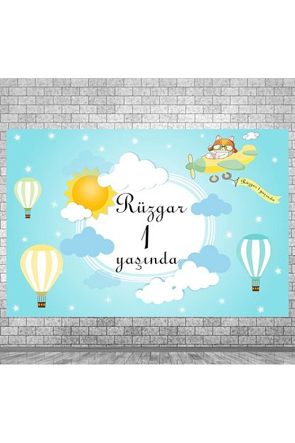 Vanilya Dogum Gunu Afisi Kedi Ve Ucan Balon 150x100cm Trendyol