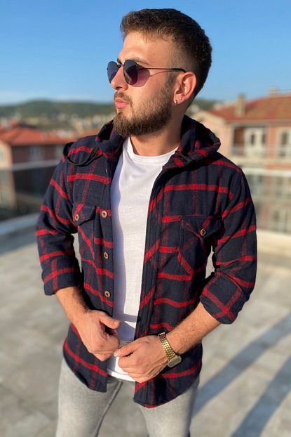 Trendlike Erkek Lacivert Kapsonlu Oduncu Gomlegi Trendyol