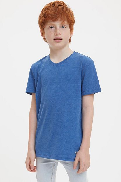 Defacto Mavi Genc Erkek Basic V Yaka Kisa Kollu T Shirt Trendyol
