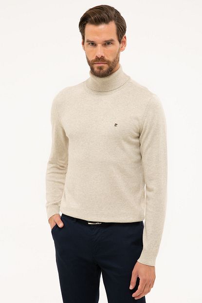 Pierre Cardin Erkek Kum Melanj Slim Fit Tam Balikci Yaka Basic Triko Kazak Trendyol