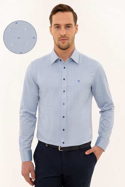 Pierre Cardin Erkek Mavi Slim Fit Armurlu Gomlek Trendyol