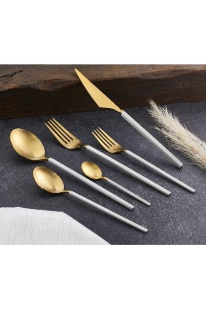 Brondoff Beyaz 30 Parca Gold Altin Kaplama Catal Kasik Takimi Trendyol
