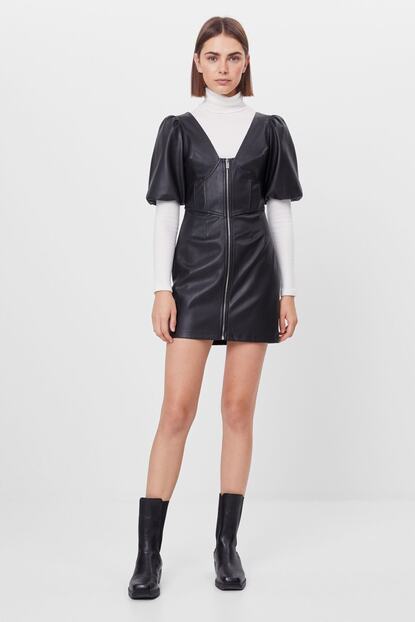 Bershka Kadin Siyah Deri Efektli Elbise Trendyol