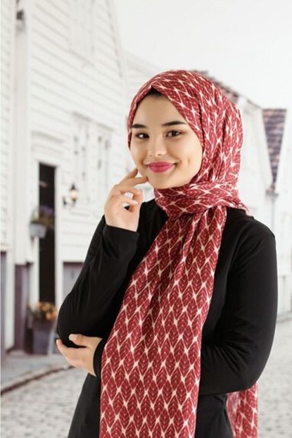Zenipek Kadin Kirmizi Desenli Sal Trendyol