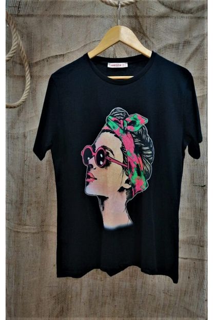 Ozel Yapim Kadin Siyah Baskili T Shirt Trendyol