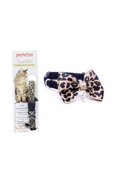 Petviya Leopar Desenli Ve Papyonlu Kedi Tasmasi Seti Trendyol