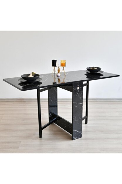 Prado Kelebek Katlanir Ahsap Masa Mermer Siyah Trendyol