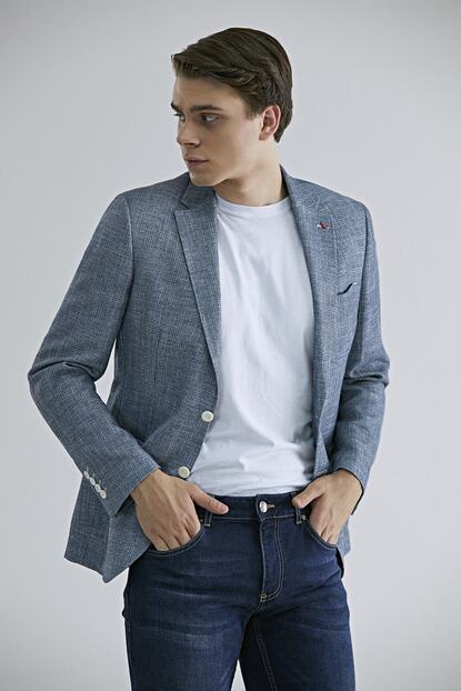 D S Damat Mavi Renk Erkek Ceket Slim Fit Trendyol