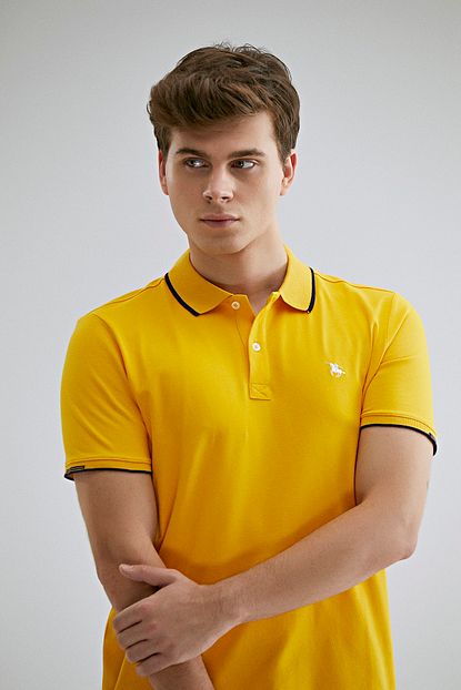 D S Damat Sari Renk Erkek Polo Yaka T Shirt Rahat Kalip Trendyol