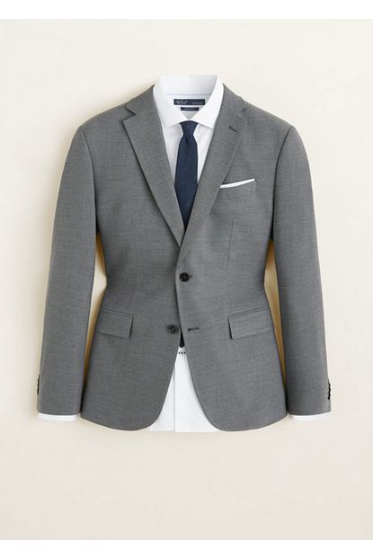 Mango Man Erkek Vizon Rengi Dar Kesimli Mini Dokuma Takim Blazer Ceket 53010482 Trendyol