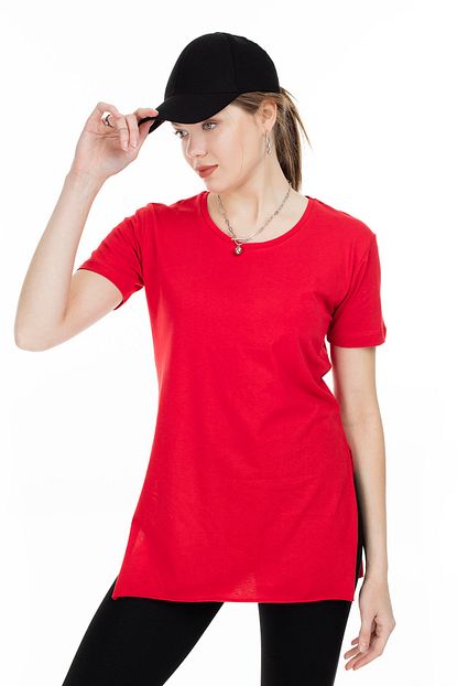 Lela Yandan Yirtmacli Bisiklet Yaka T Shirt Kadin T Shirt 5411063 Trendyol