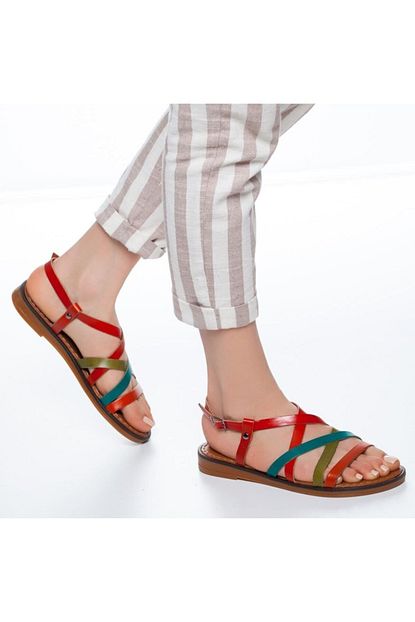Olivo Butik Kadin Pavia Hakiki Deri Sandalet Renkli Trendyol