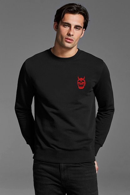 Collage Devil Red Skull Tumblr Baskili Siyah Erkek Orme Sweatshirt Uzun Kol Trendyol