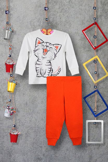 Bobby Jr Kidswear Kiz Cocuk Beyaz Uyuyan Kedi Takim Trendyol