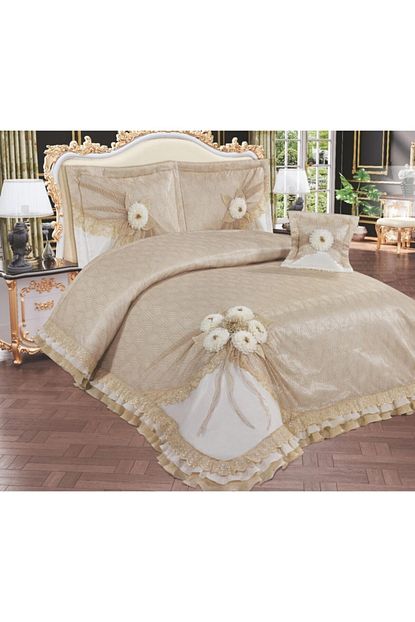 kosem ceyiz si bella home lotus cift kisilik yatak ortusu takimi cappucino fiyati yorumlari trendyol