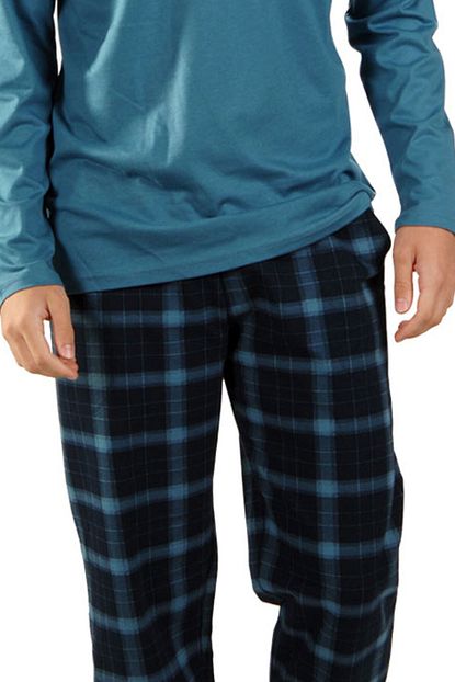 Malabadi Mavi Ekoseli Erkek Pijama Takimi V Yaka Kislik Uzun Kollu Pijama 6014 Trendyol