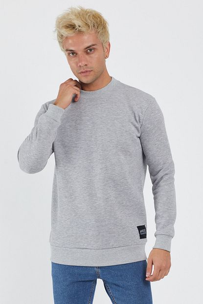 Awdo Erkek Gri Bisiklet Yaka Ici Yunlu Sweatshirt 100 Pamuk Trendyol