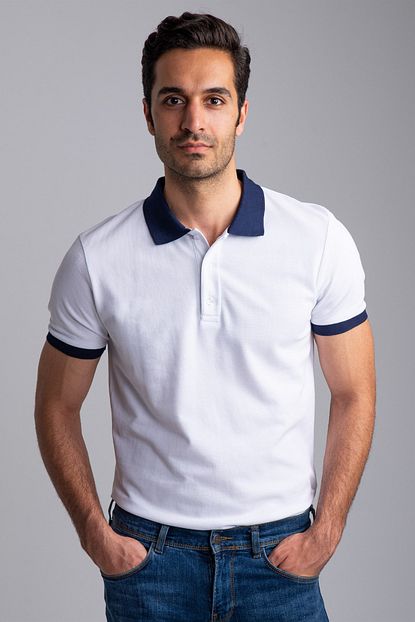Dufy Beyaz Lacivert Polo Yaka Duz Erkek T Shirt Slim Fit Trendyol