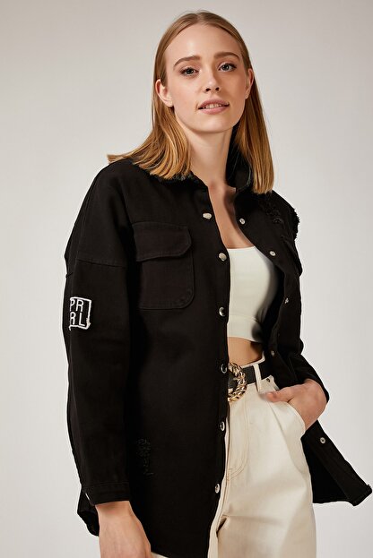 Happiness Ist Kadin Siyah Uzun Kot Gomlek Ceket Us00137 Trendyol