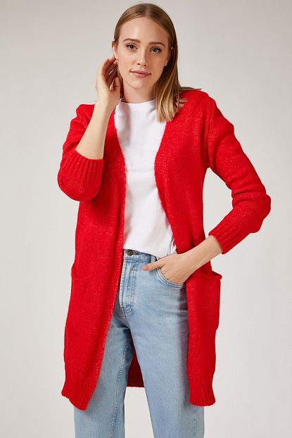 Happiness Ist Kadin Kirmizi Cepli Uzun Hirka Ld00020 Trendyol