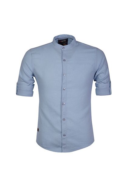 Cosplay Erkek Mavi Pamuk Yikamali Hakim Yaka Apoletli Slim Fit Gomlek Trendyol