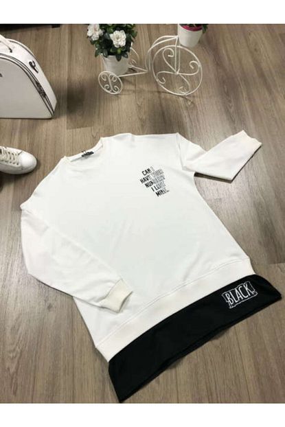 Akra Moda Kadin Beyaz Duz Renk Sweatshirt 2930 Trendyol