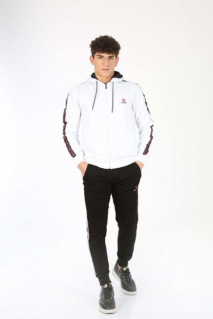 Longer Erkek Beyaz Kapusonlu Kol Seritli Esofman Takimi S M L Xl Xxl Trendyol