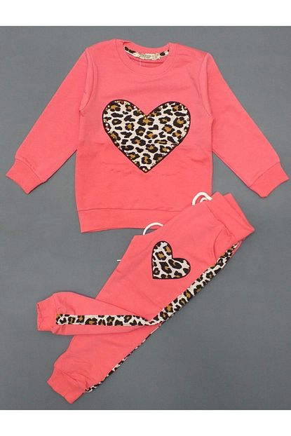 Kidspitircik Kiz Cocuk Pembe Leopar Kalp Desenli Esofman Takim Trendyol
