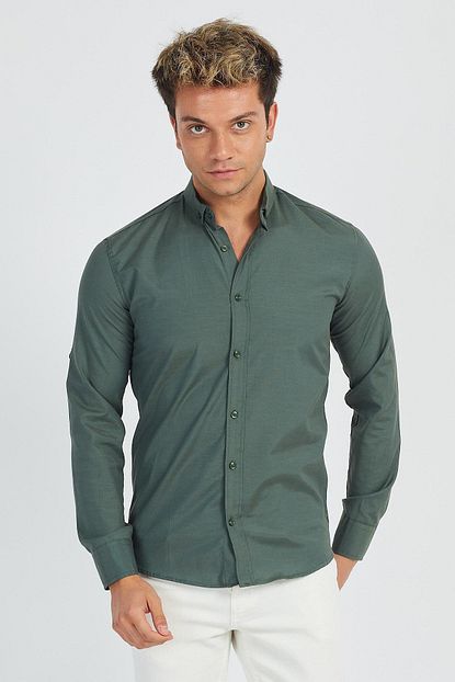 Enuygunenmoda Erkek Haki Slim Fit Keten Spor Gomlek Trendyol
