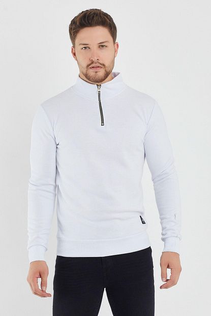 Giyenbilir Erkek Beyaz Yarim Fermuarli Sweat Trendyol