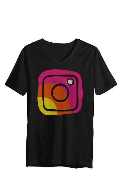 Angemiel Erkek Erkek Rengarenk Instagram Logosu Siyah Pamuklu V Yaka Tisort Trendyol