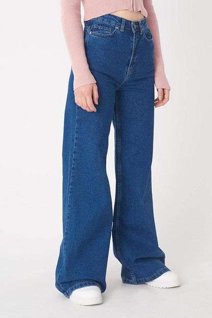 Addax Kadin Koyu Kot Rengi Bol Paca Jean Pantolon Pn12155 Pnb Adx 0000023086 Trendyol